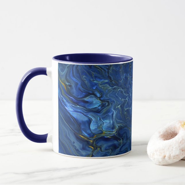 Mug Marbre acrylique bleu marine et marbre d'or Faux  (Avec donut)