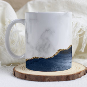 Mug Marbre blanc Agate Navy Blue dorée