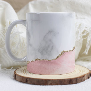 Mug Marbre Blanc Agate Rose Doré