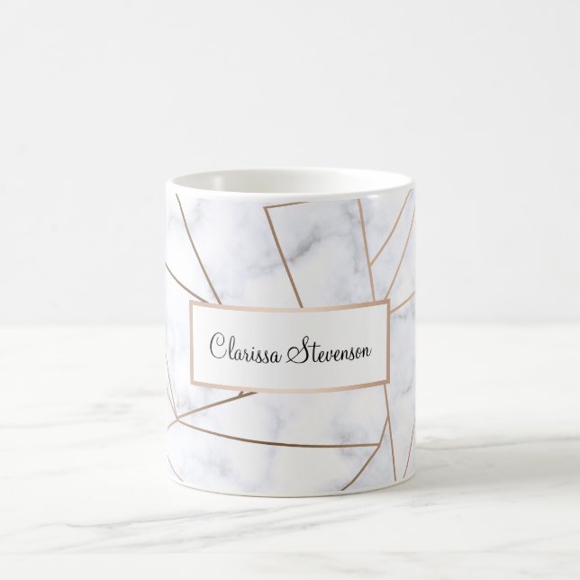 Mug marbre blanc géométrique d'or rose moderne élégant (Centre)