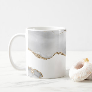 Mug Marbre blanc gris Agate Parties scintillant dorée 