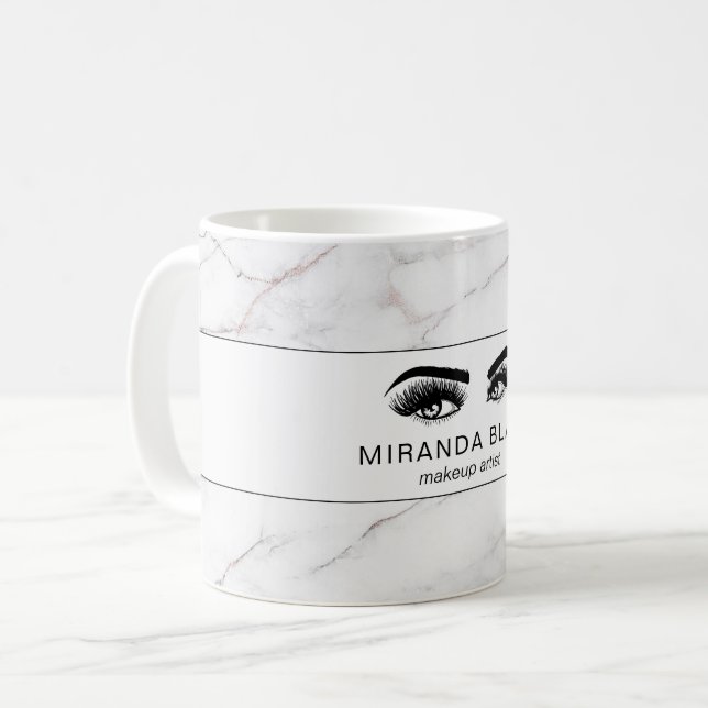 Mug Marbre blanc Luxe Artiste maquillage Lashes (Devant gauche)