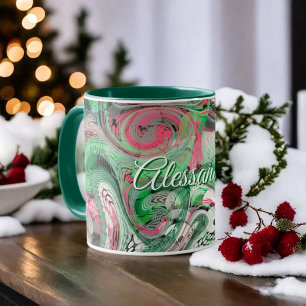 Mug Marbre blanc mignon vert rouge abstrait moderne