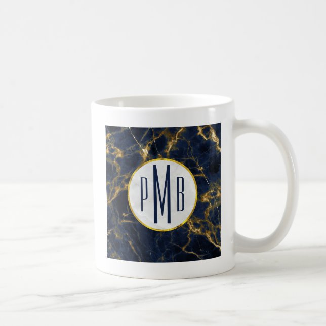 Mug Marbre bleu marine et or Marbre moderne Monogramme (Droite)