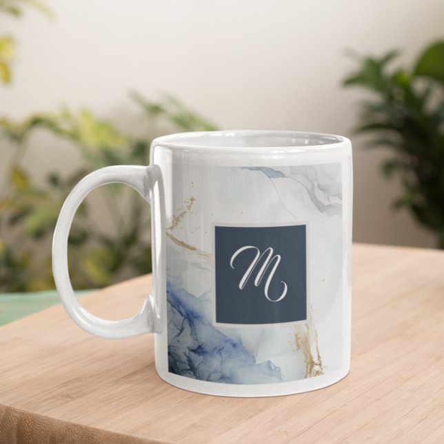 Mug Marbre bleu moderne Nom personnalisé Café (Créateur téléchargé)