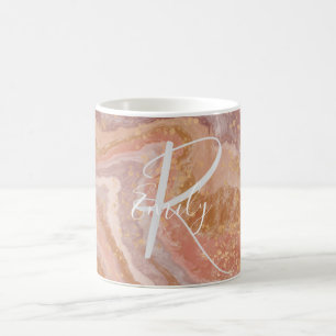 Mug Marbre d'Agate de Sable Rose Nom Abstrait Monogram