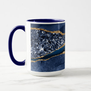 Mug Marbre d'agate pailleté or bleu Élégant Moderne
