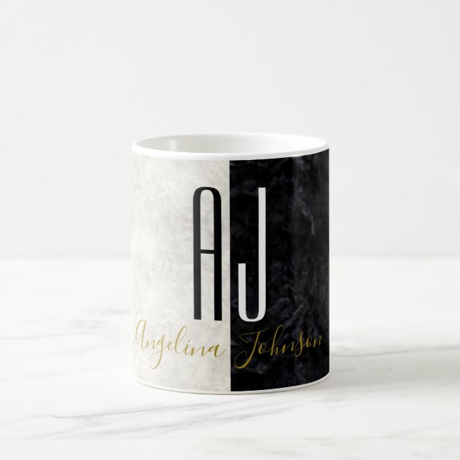 Mug Marbre Noir et Blanc Initiales simples Monogramme (Centre)
