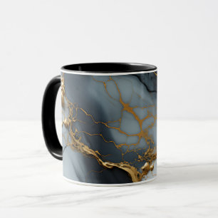 Mug Marbre Onyx Fumé avec Veines Dorées