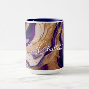Mug Marbre Parties scintillant or violet Nom personnal