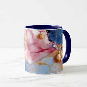 Mug Marbre Rose et Saphir avec Perles Dorées