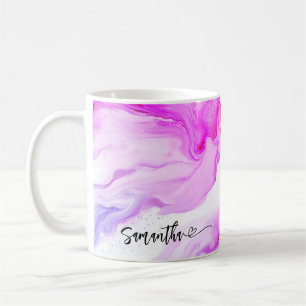 Mug Marbre rose pourpre Nom de flux personnalisé Coeur