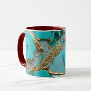 Mug Marbre Turquoise avec Veines Dorées