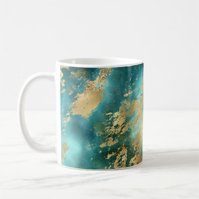 Mug Marbre Vert Turquoise Or  (Gauche)