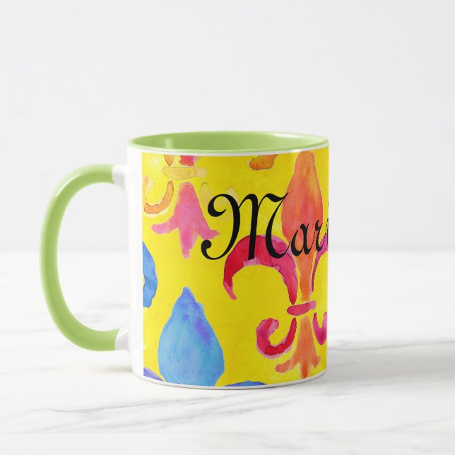 Mug Mardi Gras Arc en ciel Fleur de lis Monogramme (Gauche)