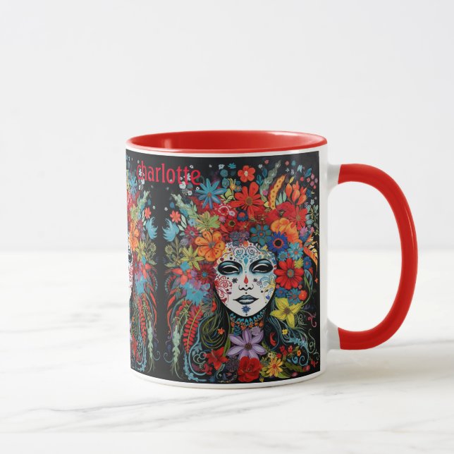 Mug Mardi Gras I Am Woman Ajouter Nom Flower Headdress (Droite)