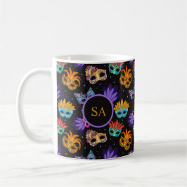 Mug Mardi Gras Masque de plumes violet vert bleu étoil