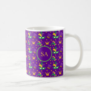 Mug Mardi Gras Masque Vert Or Purple Clown Casquette C