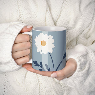 Mug Marguerite Bleue-Blanc & Texte Personnalisé Modern