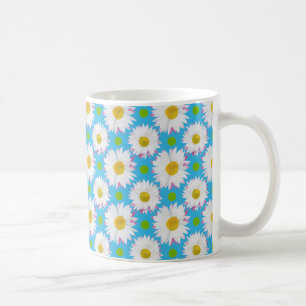 Mug Marguerites blanches et Pois verts sur Turquoise