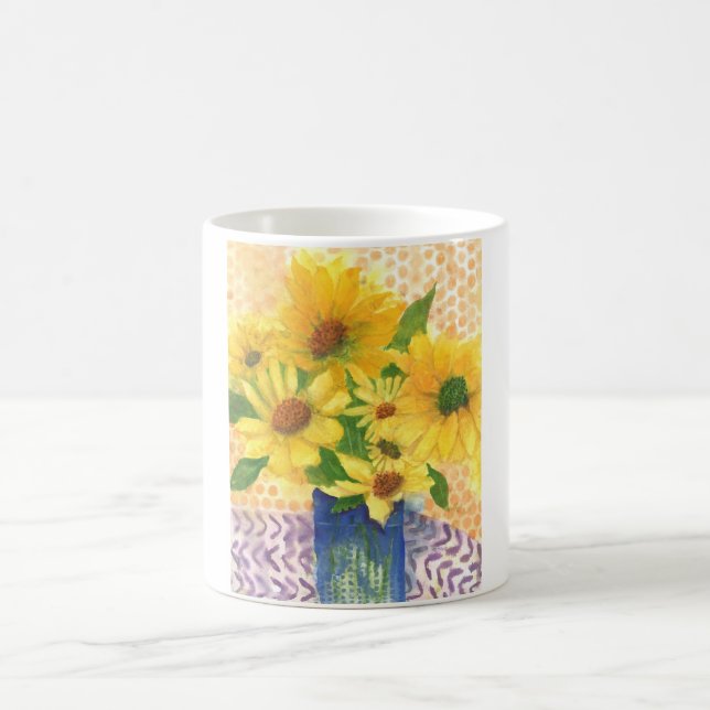 Mug marguerites jaunes dans vase bleu (Centre)