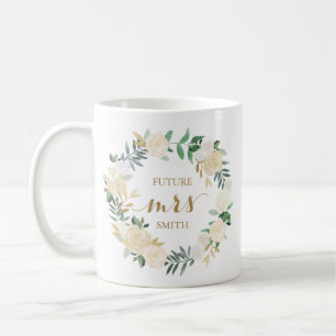 Mug Mariage à fleurs blanches d'or Planification Mme C