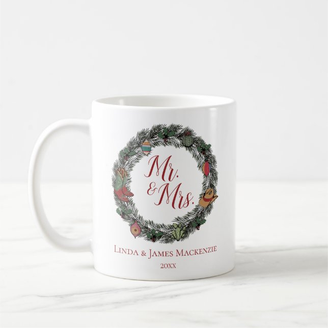 Mug Mariage campagnard de crème M. et Mme Noël (Gauche)