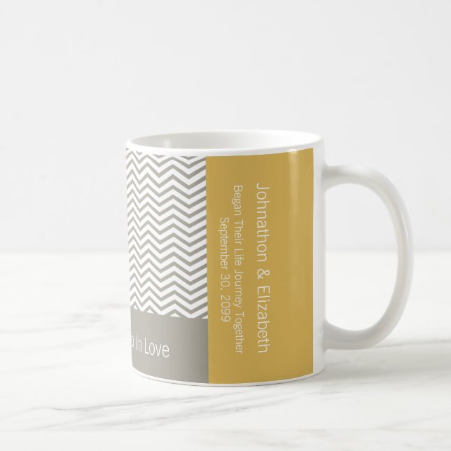 Mug Mariage commémoratif chic gris et blanc Chevron (Droite)