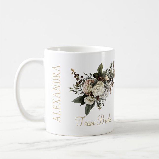 Mug Mariage d'équipe élégante fleurs blanches hiver ma (Gauche)