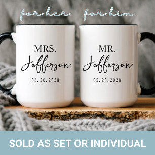 Mug Mariage   Écriture Moderne Jeunes Mariés Mr & Mrs 