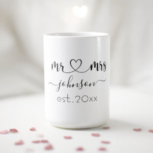 Mug Mariage Fiançailles Coeur M. Mme Nom personnalisé