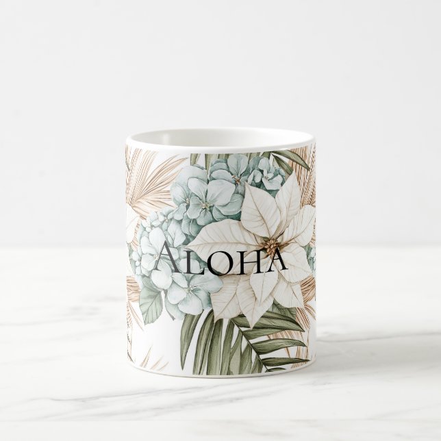 Mug Mariage Fleurs Blanches Bleu Tropical (Centre)