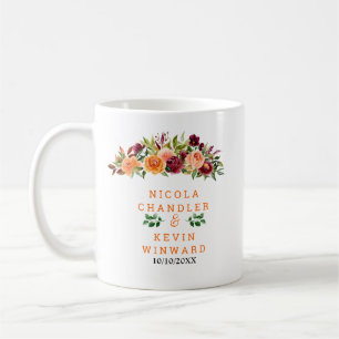 Mug Mariage Floral Automne Bourgogne et Orange
