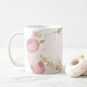 Mug Mariage floral romantique rose blanc et or