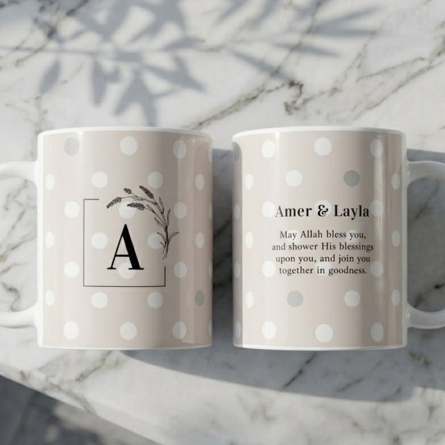 Mug Mariage islamique initial beige points Nikah (Créateur téléchargé)