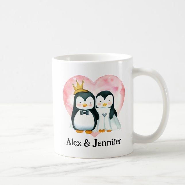 Mug Mariage personnalisé en couple de pingouins (Droite)