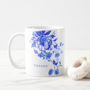 Mug Mariage rétro toile de Jouy bleue florale