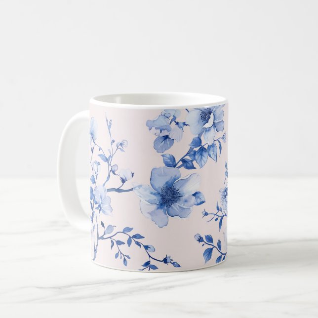 Mug Mariage Romantique Fleurs Bleues et Rose (Devant gauche)