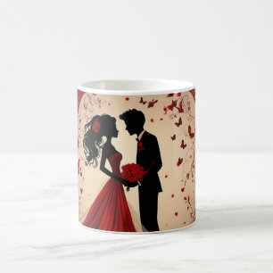 Mug Mariage Rouge Romantique Silhouette de la Mariée e