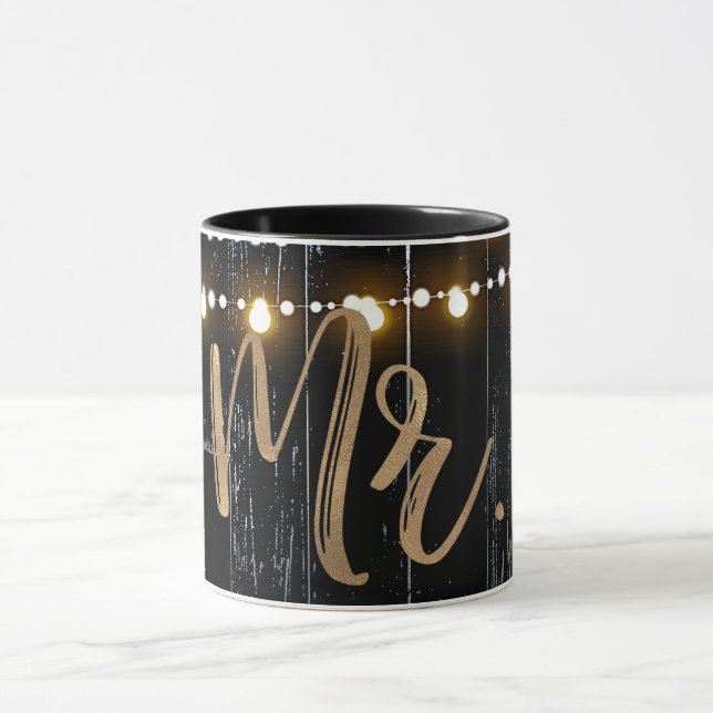 Mug Marie-Rose rustique en bois foncé et guirlande lum (Centre)