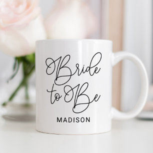 Mug Mariée à être noir Script moderne mariage personna