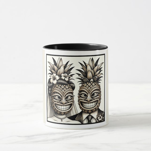 Mug Mariés Aloha Tête de Tiki Ananas Mariage  (Centre)
