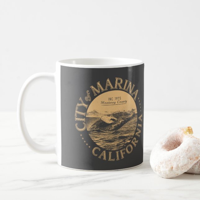 MUG MARINA MONTEREY CALIFORNIA - BALEINE À HAUT DÉBIT (Avec donut)
