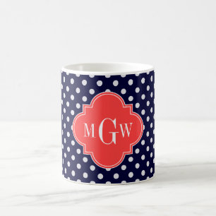 Mug Marine Blanc Pois Coral Quatrefoil 3 Monogramme