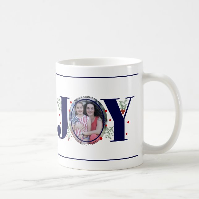 Mug Marine bleu Joie avec baies photo de Noël (Droite)