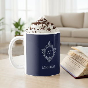 Mug Marine Bleu Monogramme Vintage Antique Crest & Nom