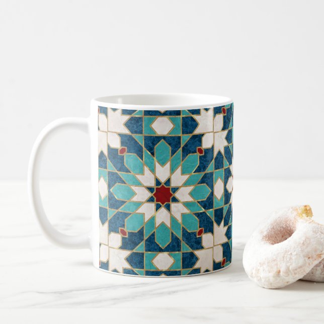 Mug Marine Bleu Turquoise Blanc Marbre Rouge Marbre Ma (Avec donut)