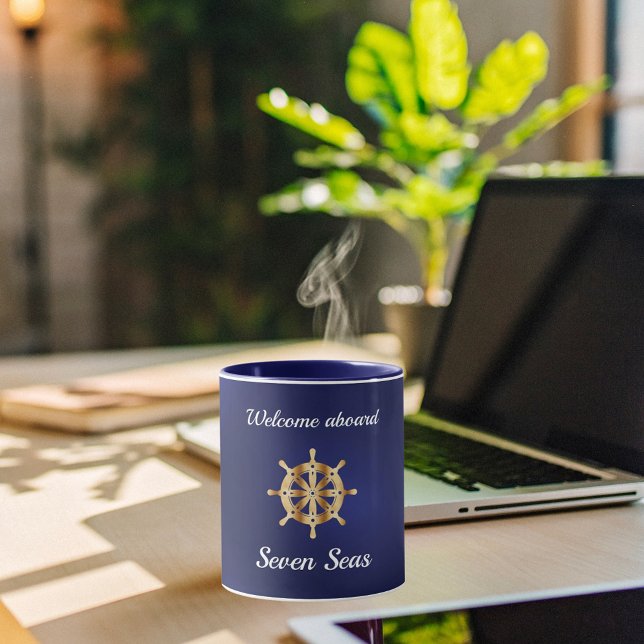 Mug Marine bleu yacht nom de bateau or volant (Créateur téléchargé)