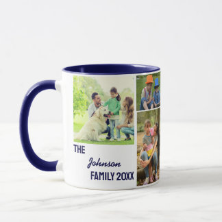 Mug Marine Blue Calligraphy Family Photo Collage