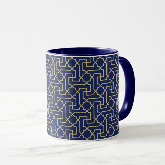 Mug Marine Blue & Faux Gold Motif de mosaïque marocain (Devant droit)
